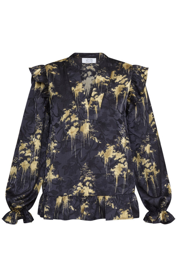 Love & Divine blouse navy gold print