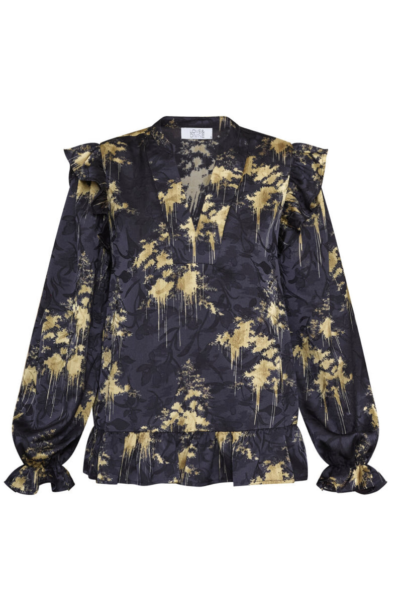 Love & Divine blouse navy gold print