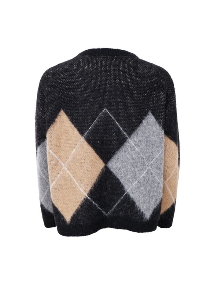Black Colour Beth argyle knit jumper black