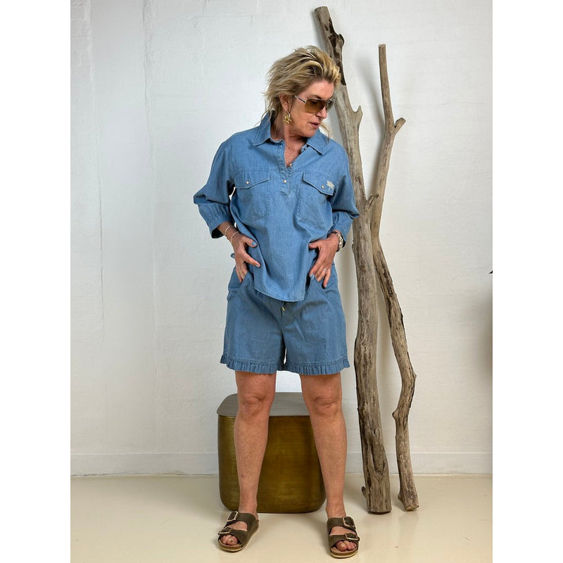 Gaspar Honolulu frill denim shorts light blue