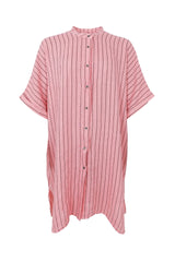 Black Colour Melina Linen Tunic Rose Stripe