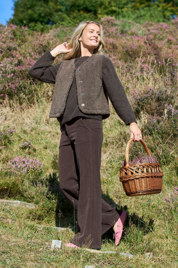 Black Colour Cora corduroy box pant coffee