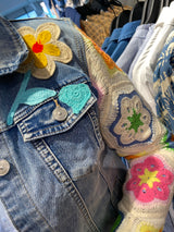 QNUZ denim jacket with crocheted sleeves