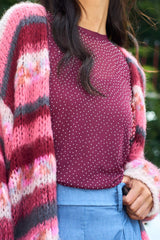 Black Colour mesh tee with stones plum