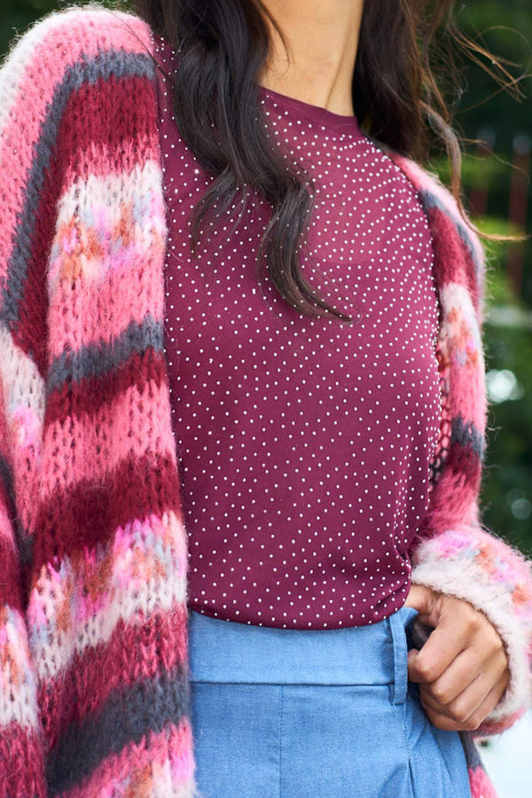 Black Colour mesh tee with stones plum