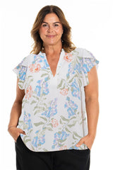 Gozzip Karuna blouse offwhite blue print