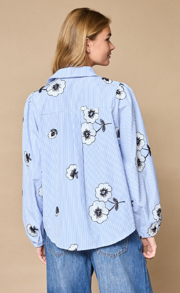 Love & Divine love1430-1 shirt blue flower