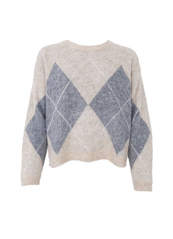 Black Colour Beth argyle knit jumper natural