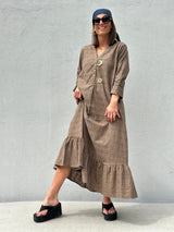 Gaspar Loule broderi anglaise dress dusty brown