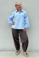 Gaspar Colorado poplin barrel pant chokolate