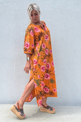 Gaspar Athen flower kaftan orange