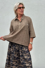 Gaspar Porto broderi anglaise shirt dusty brown