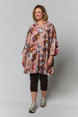 Gozzip Skuld tunic Dusty rose with large flowers