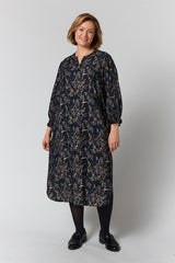 Gozzip Valdis dress black with grey brown flowers