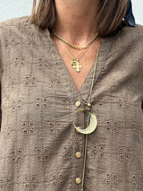 Gaspar Loule broderi anglaise dress dusty brown