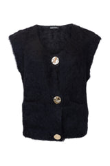 Black Colour Bjoerk Knitted Button Vest