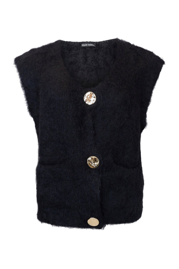 Black Colour Bjoerk Knitted Button Vest