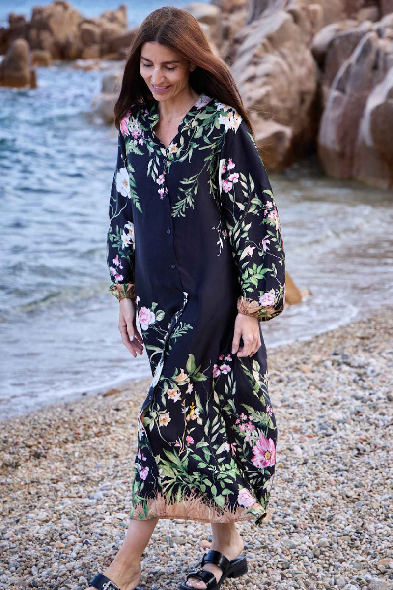 Black Colour Zennia flower dress black flower