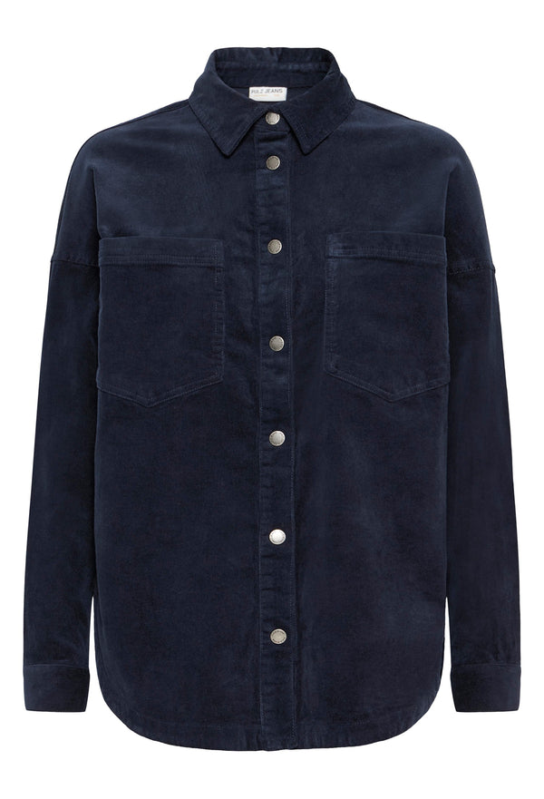 Pulz  Sally shirt baby fløjl dark sapphire navy