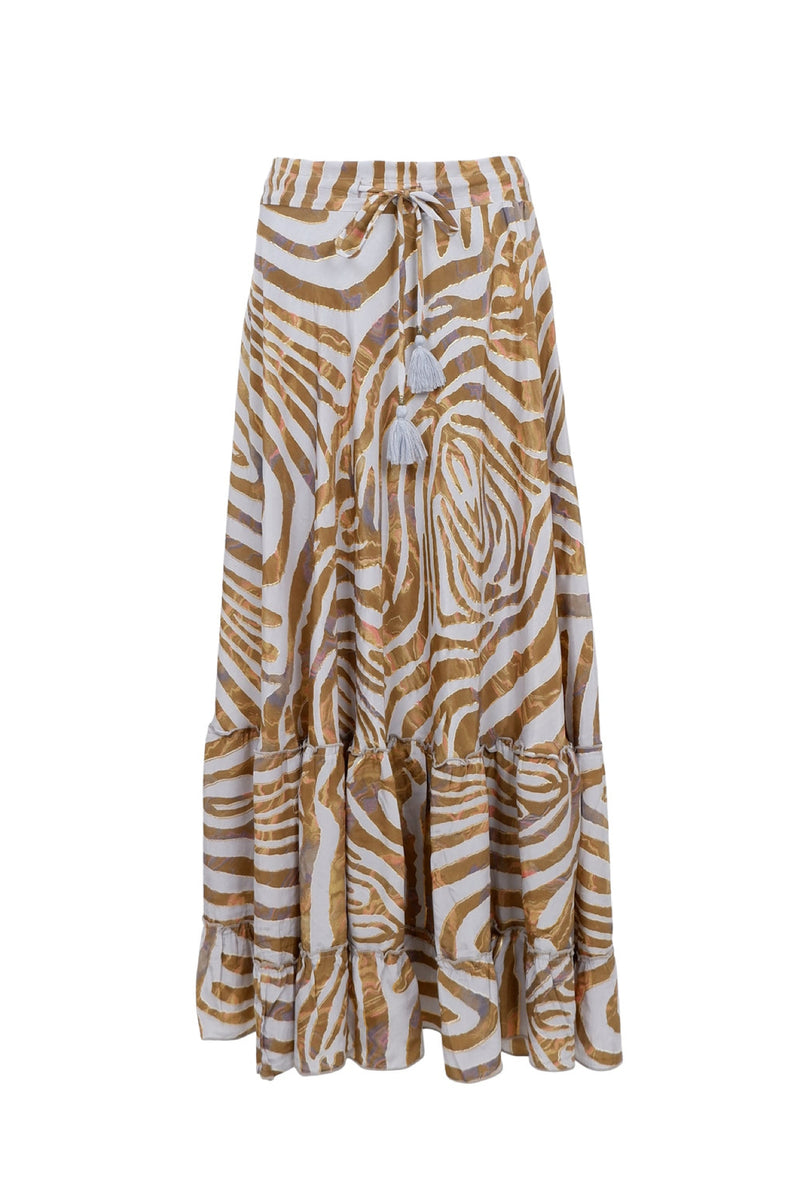 Black Colour  Luna maxi frill skirt blue zebra