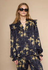 Love & Divine blouse navy gold print