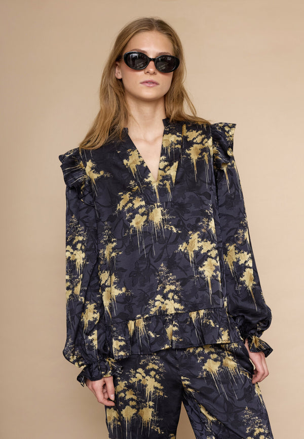 Love & Divine blouse navy gold print