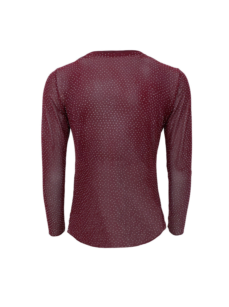 Black Colour mesh tee with stones plum