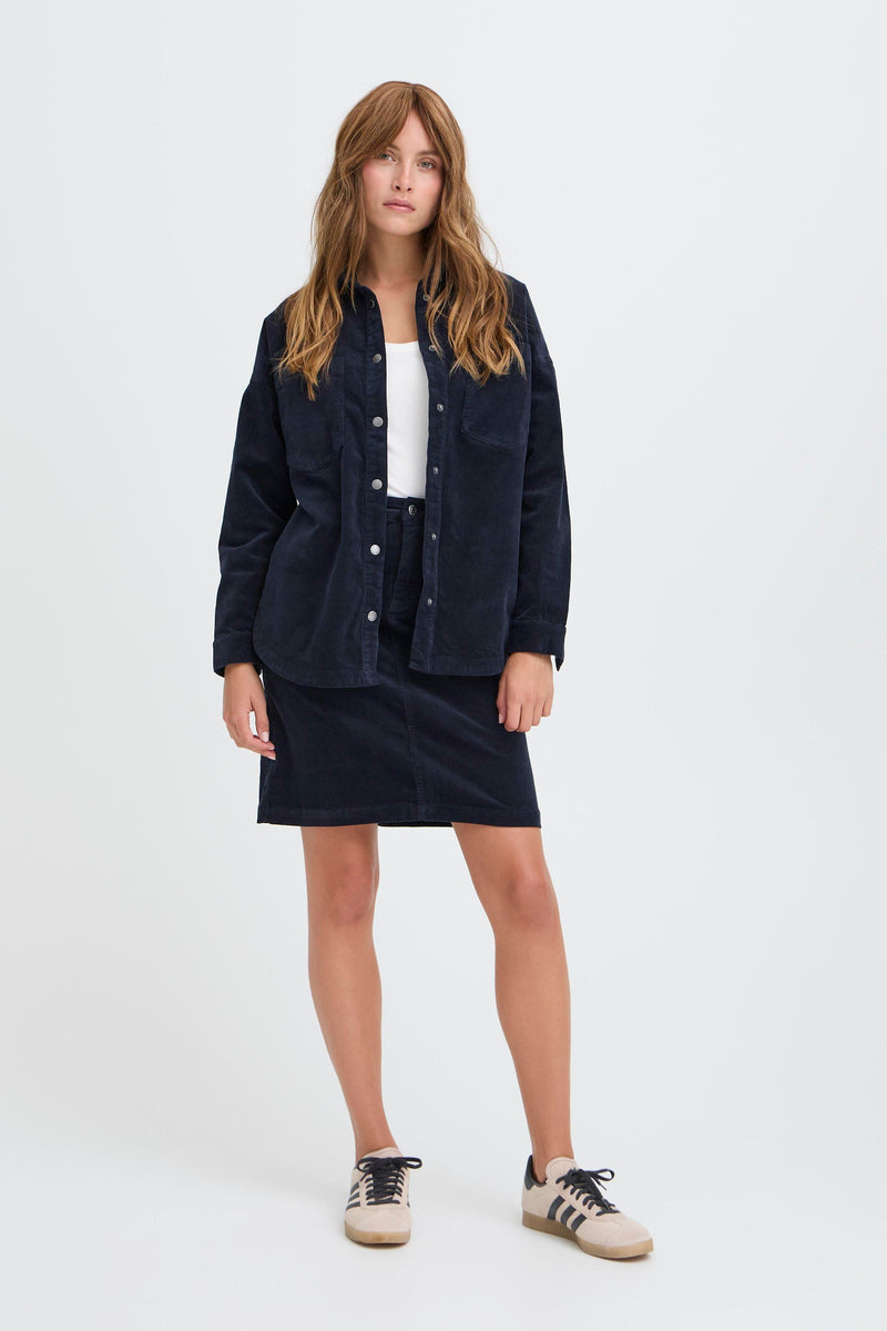 Pulz  Sally shirt baby fløjl dark sapphire navy