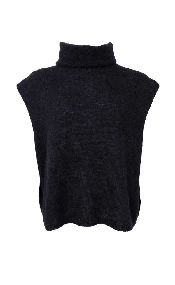 Black Colour Dell roll neck knit vest black
