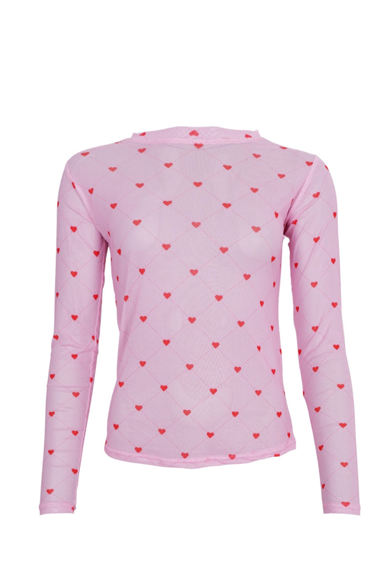 Black Colour Annnie mesh blouse pink heart