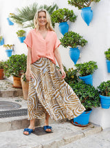 Black Colour  Luna maxi frill skirt blue zebra