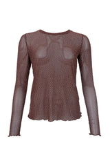 Black Colour Alexis mesh tee with stones Coffee