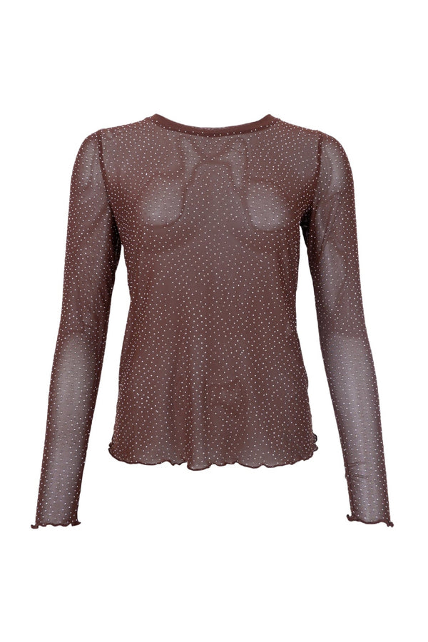 Black Colour Alexis mesh tee with stones Coffee