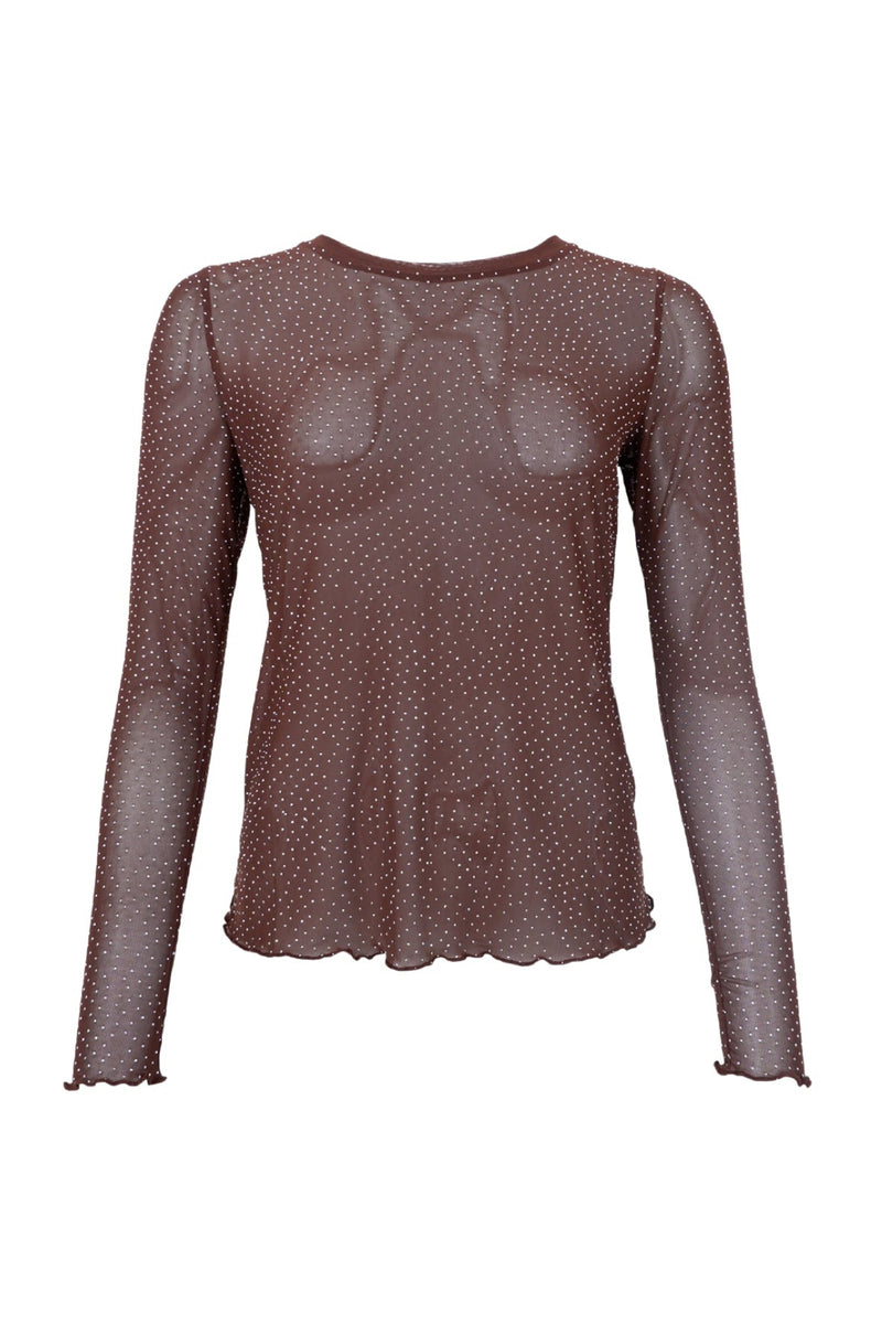 Black Colour Alexis mesh tee with stones Coffee