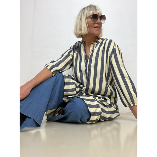 Gaspar Love poplin dress stripe dark blue
