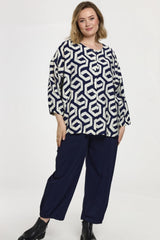 Gozzip Annbrit shirt blue offwhite print
