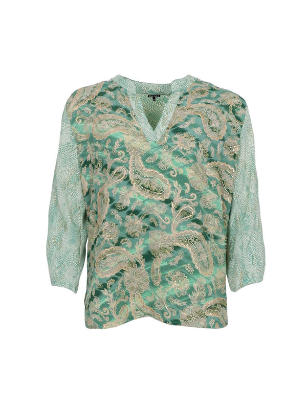 Black Colour  Luna flared sleeve blouse floral mix green