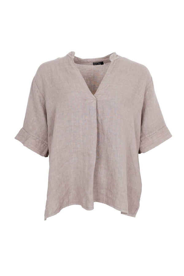 Black Colour Melina linen blouse taupe