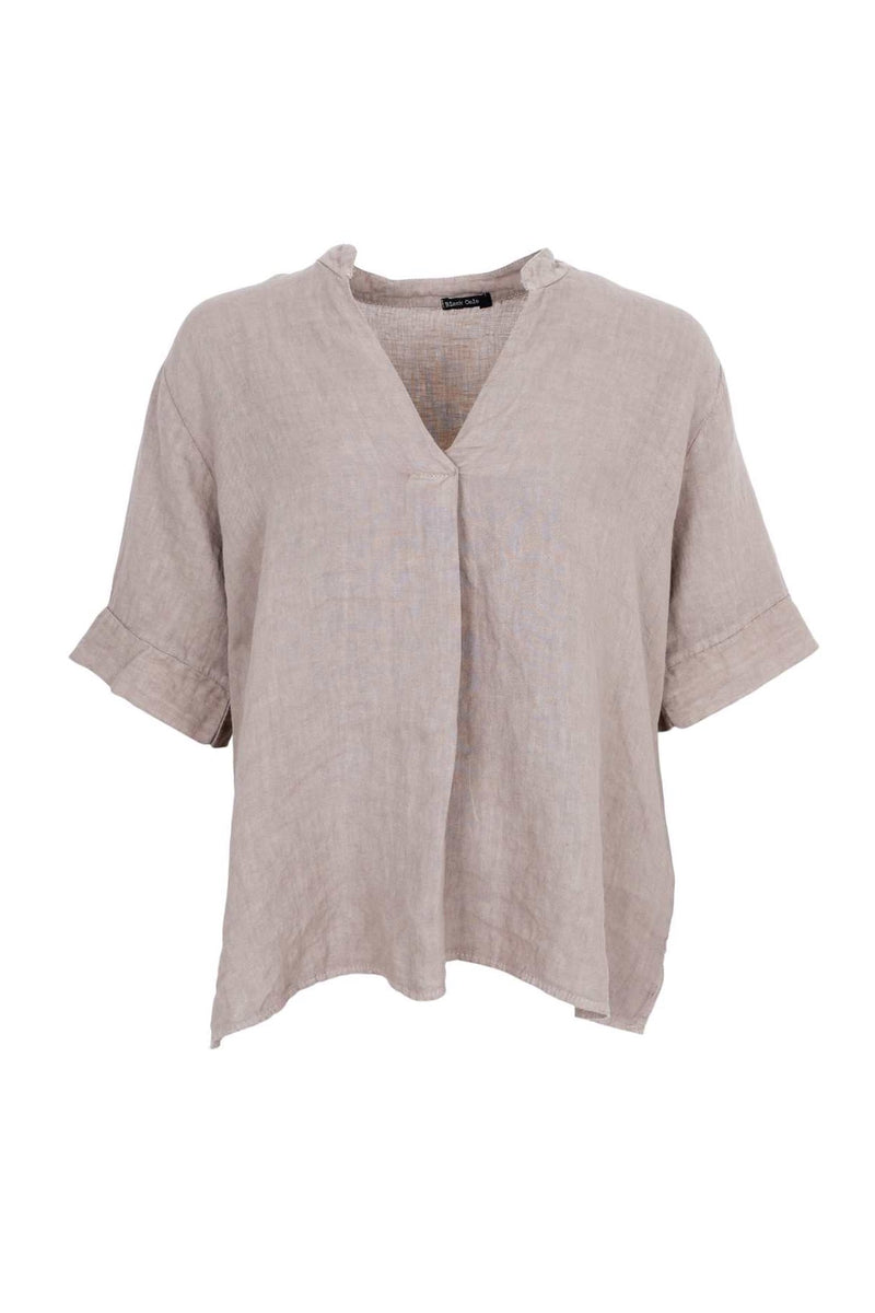 Black Colour Melina linen blouse taupe