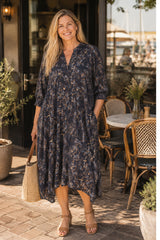 Gozzip Valdis dress black with grey brown flowers
