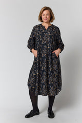Gozzip Valdis dress black with grey brown flowers