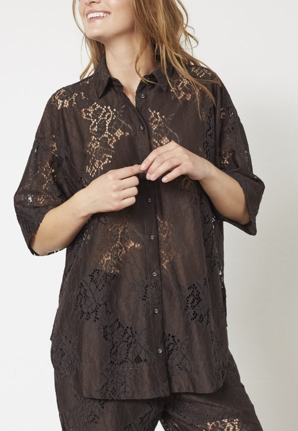 Love & Divine lace shirt chocolate