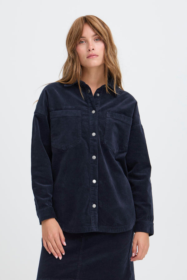 Pulz  Sally shirt baby fløjl dark sapphire navy