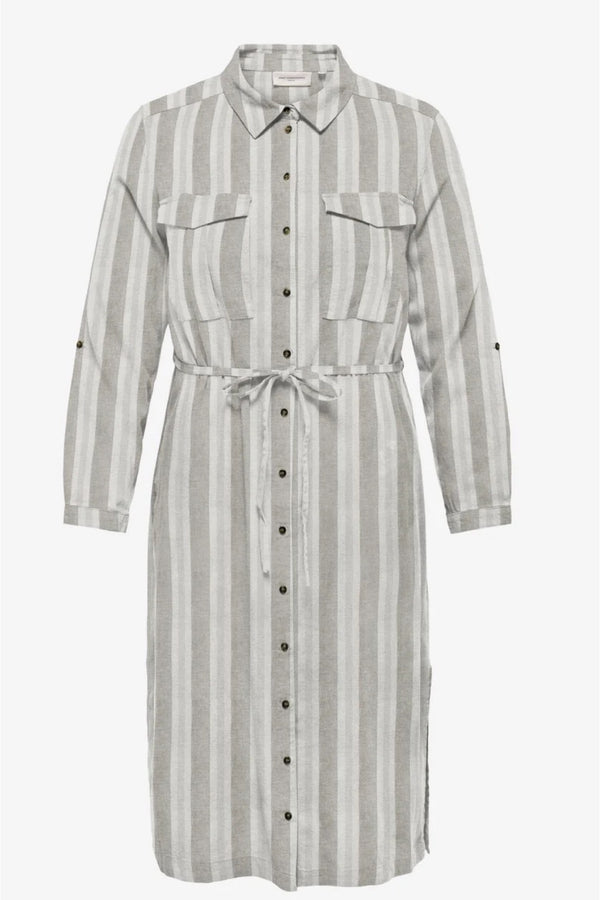 Only Carmakoma Caro linen shirt dress olive stripe