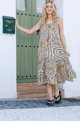 Black Colour panel strap dress blue zebra