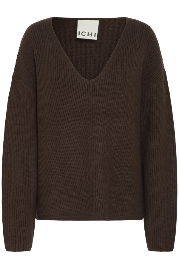 Ichi Chana knit V-neck Coffee bean