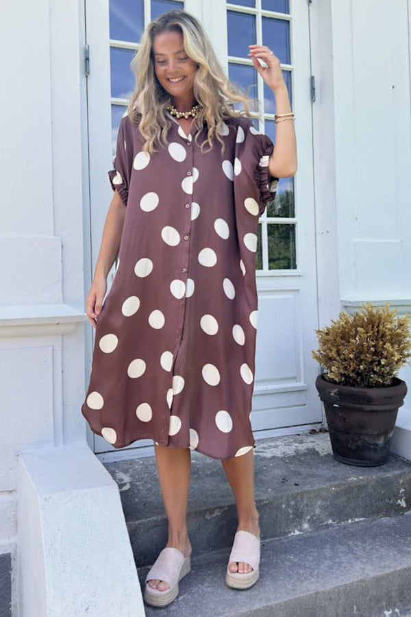 Black Colour Mabel satin dress mocca dot
