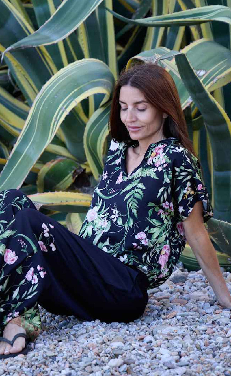 Black Colour Zennia blouse black flower