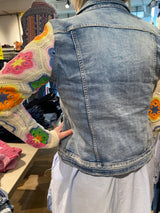 QNUZ denim jacket with crocheted sleeves