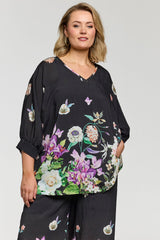 Gozzip Lila oversized blouse black with flower